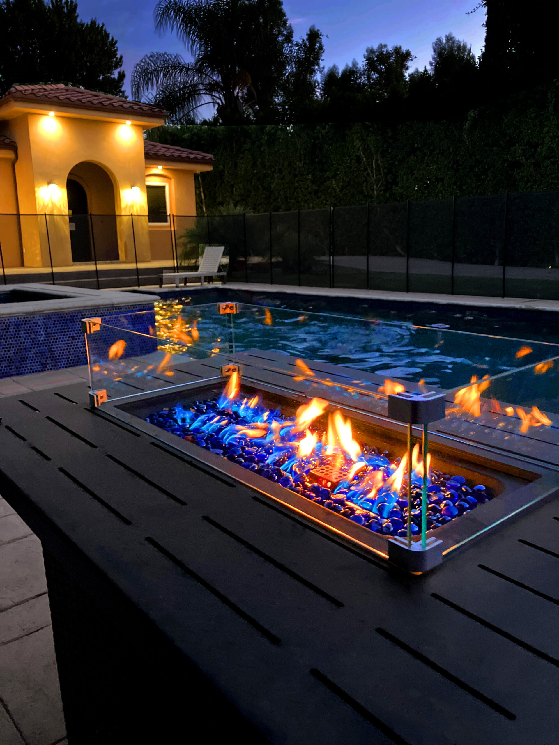 Poolside fire pit